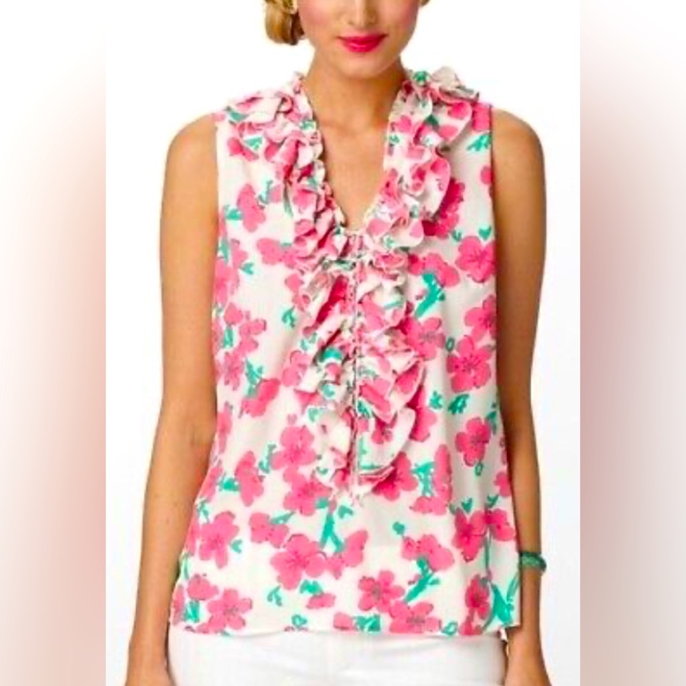 Lilly Pulitzer Pink Ruffled Sleeveless Blouse